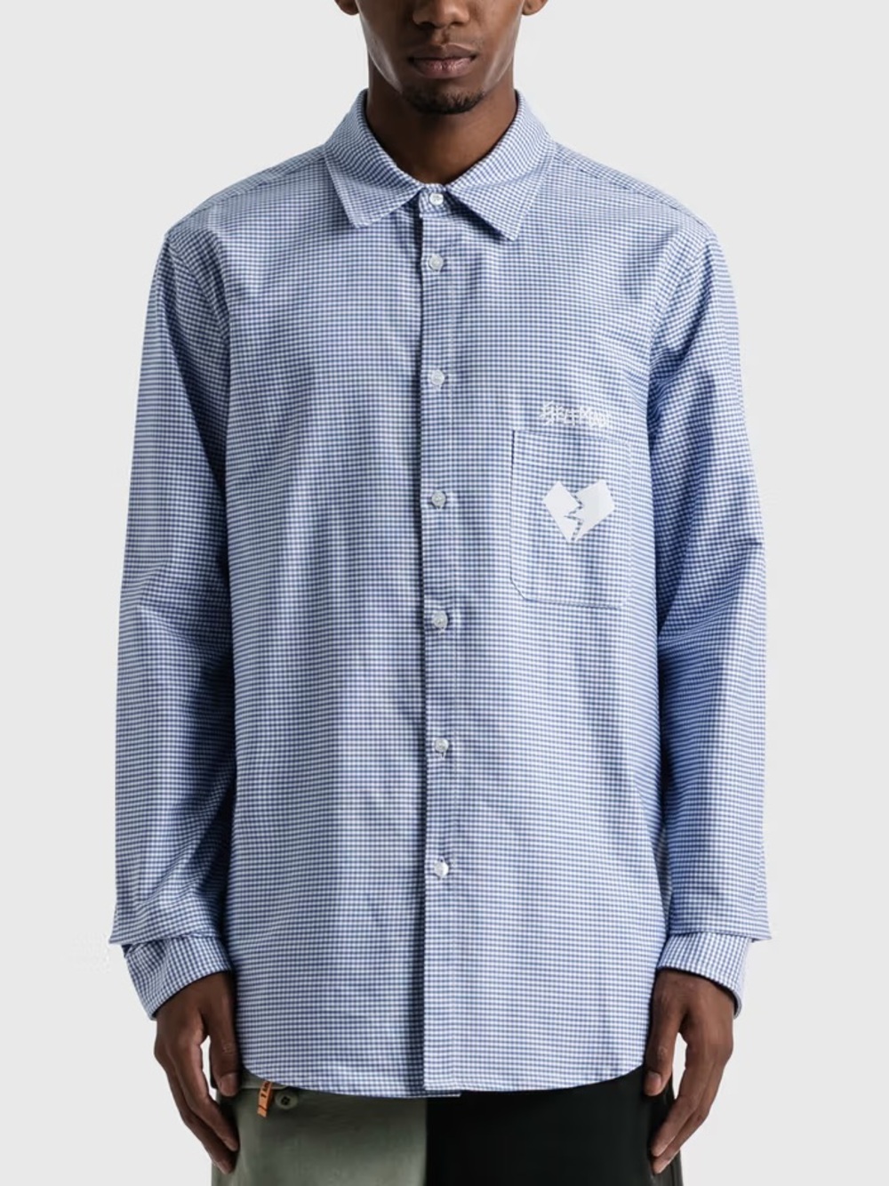 SELF MADE Heart Broken Shirt Blue Gingham Button Up Long Sleeve Cotton Italy L